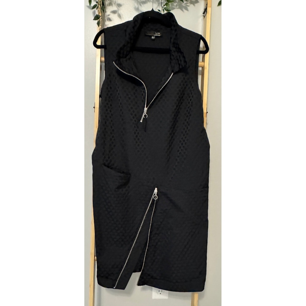 Liv by Habitat Black Textured Zip Dress  MAsymmetrical Art Wear Minimalist EUC